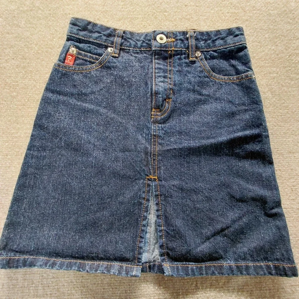 Guess Dark Blue Wash Denim Mini Skirt Girls Size 8 Button Zip Pockets
